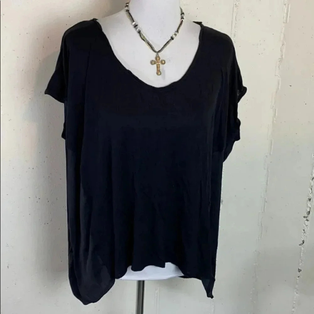 Jennifer Lopez 1X black short sleeve racer back top